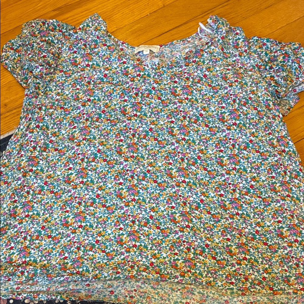 Cynthia Rowley Girls Floral Short Sleeve Top - White with Multi-Color Floral